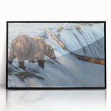 Large abstract wall art depicting Alaskan scenery in muted earth tones on a framed acrylic panel.