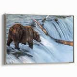 Landscape art painting of a serene Alaskan scene on a framed canvas, featuring a palette of muted earth tones.