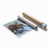 Extra large rolled print of Alaskan scenery with vibrant green and blue floral elements, ideal for classy bathroom wall art.