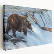 Alaskan landscape on stretched canvas featuring cool muted blues and greens, suitable for kitchen wall art.