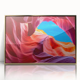 Framed acrylic print of Antelope Canyon in Arizona, featuring warm earth tones, ideal for modern art wall decor.