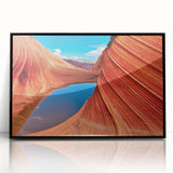 Large abstract wall art depicting Arizona's Coyote Buttes in muted earth tones on a framed acrylic.