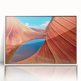 Modern art wall decor featuring Arizona's Coyote Buttes in muted earth tones on a white framed acrylic.