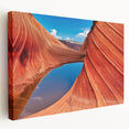 Large stretched canvas featuring a detailed landscape of Coyote Buttes in Arizona, with earthy red and orange tones.