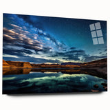 Large abstract wall art of Lake Powell in muted blue and gray tones on acrylic glass, ideal for bedroom or dining room decor.