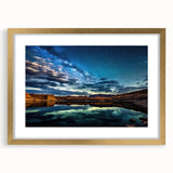 Extra large abstract art print of Lake Powell with textured design in a gold frame, ideal for living room decor.