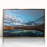 Large art print of Lake Powell, Arizona, in muted earth tones on a gold-framed acrylic, ideal for modern art wall decor.