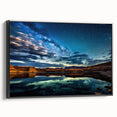 Black and white framed canvas of Lake Powell, Arizona, in a vintage poster style, ideal for bedroom wall decor.