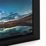 Extra large framed canvas of Lake Powell, featuring textured black and colorful art, ideal for living room decor.