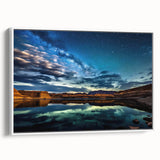 Framed canvas of vintage poster art featuring Lake Powell in Arizona, with a palette of earth tones.