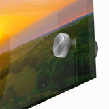 Large abstract wall art depicting a serene Arkansas landscape in mid-century modernist style on acrylic glass.