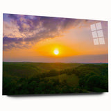 Large abstract wall art featuring vibrant sunset colors over an Arkansas landscape on acrylic glass.