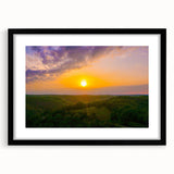 Extra large abstract art print of colorful, textured Arkansas scenery on a black framed canvas, ideal for living room decor.