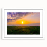 Abstract art print of Arkansas scenery in muted earth tones on a white framed canvas, ideal for dining room decor.