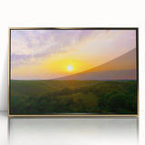 Framed acrylic print of a serene Arkansas landscape in soft green and blue tones, ideal for modern nursery wall art.