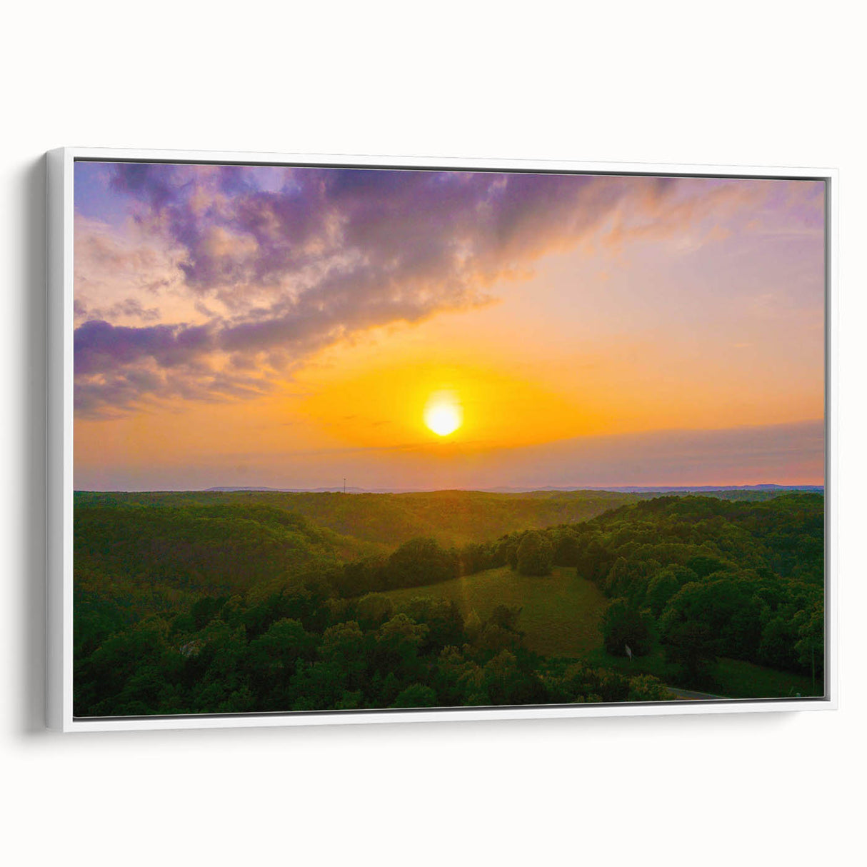 Vintage poster art of Arkansas scenery on extra large framed canvas, featuring colorful art in a black frame.