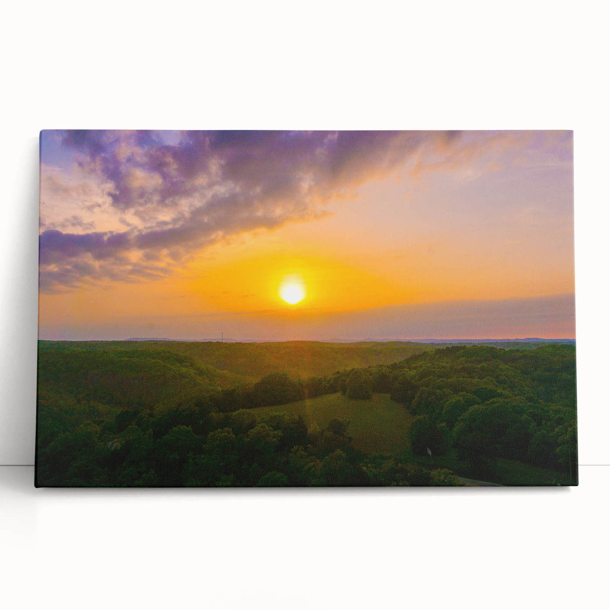 Black and white photograph of Arkansas scenery on large stretched canvas.