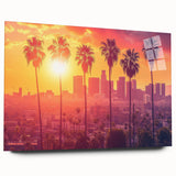 Large abstract depiction of Beverly Hills in muted earth tones on acrylic glass, suited for bedroom or dining room art.