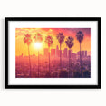 Colorful abstract art print of Beverly Hills scenery in a black frame with mat, ideal for living room decor.