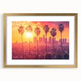 Extra large abstract art print of Beverly Hills scenery in gold frame with mat, featuring textured design in earth tones.