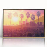 Framed acrylic print of Beverly Hills scenery in gold tones, ideal for modern art wall decor.