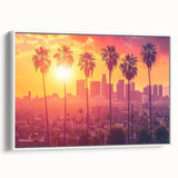 Vintage poster art of Beverly Hills with colorful accents on a large framed canvas, ideal for living room decor.