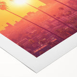 Art deco poster of Beverly Hills in muted pastel hues on rolled canvas, suitable for dining room wall art.