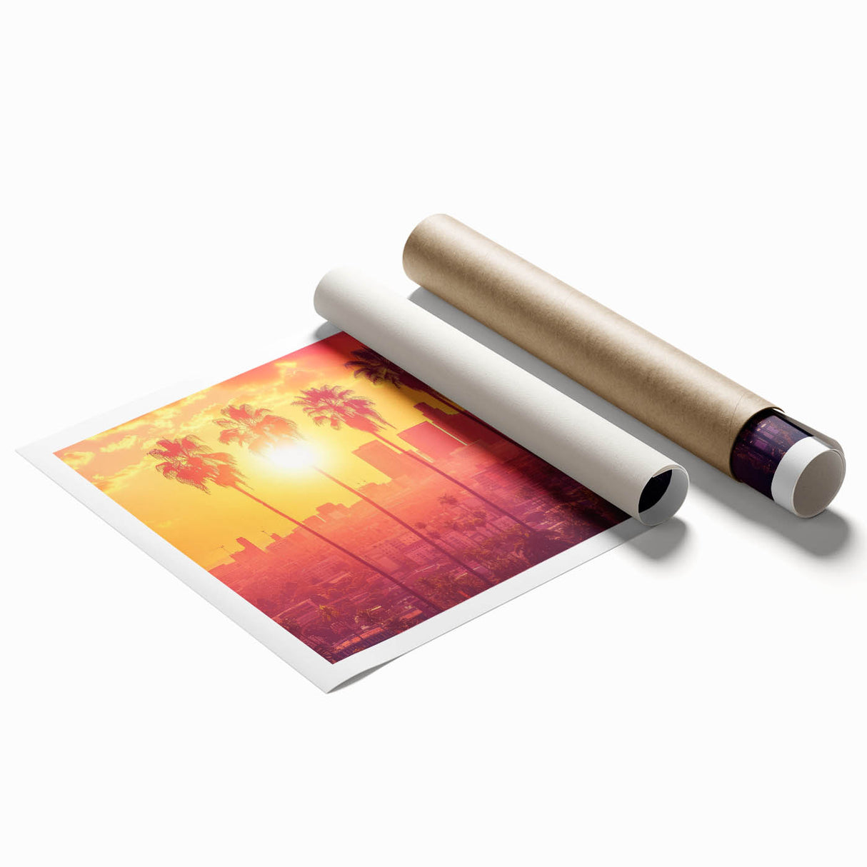Extra large rolled print of Beverly Hills scenery in muted earth tones.