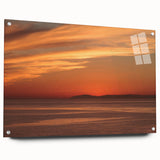 Acrylic print of a large abstract depiction of Catalina Island in muted blue and green tones.