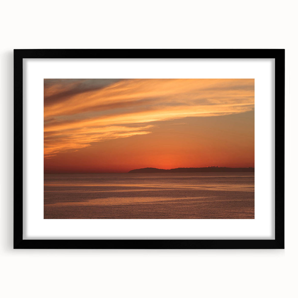 Extra large abstract art print featuring colorful, textured scenery of Catalina, USA, in a black frame.