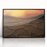 Large abstract wall art depicting the Death Valley landscape in muted earth tones, framed in black acrylic.