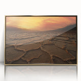 Framed acrylic print of Death Valley with golden tones and mid-century modernist style, suitable for modern art wall decor.