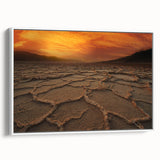 Vintage poster art of Death Valley in a white-framed canvas, featuring earthy tones, ideal for living room decor.