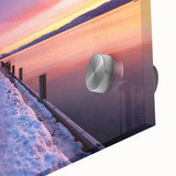 Mid-century modernist art of Lake Tahoe in muted blue and green tones on acrylic glass, ideal for dining room art.