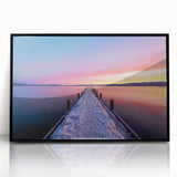 Large abstract wall art of Lake Tahoe in muted blue and green tones, framed in black acrylic.