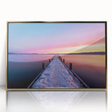 Framed acrylic print of Lake Tahoe with vivid blue and green tones, in a mid-century modernist style.