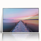 Art deco style poster of Lake Tahoe with a serene blue and white palette on a framed acrylic.