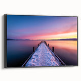 Black and white landscape art painting of Lake Tahoe on a framed canvas, ideal for bedroom wall decor.