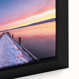 Extra large framed canvas of Lake Tahoe with textured, colorful art on a black background, suitable for living room decor.