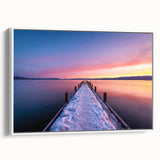 Vintage poster art of Lake Tahoe with vivid blue and green hues on a framed canvas, ideal for living room decor.