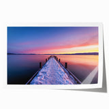 Scenic view of Lake Tahoe in muted blue and green hues on a rolled canvas, ideal for art wall dining room.