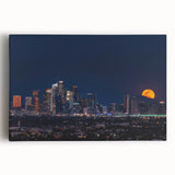 Black and white stretched canvas of Los Angeles skyline, ideal for kitchen wall art.
