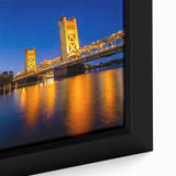 Framed canvas depicting a textured view of Sacramento skyline in black with vivid colorful accents.