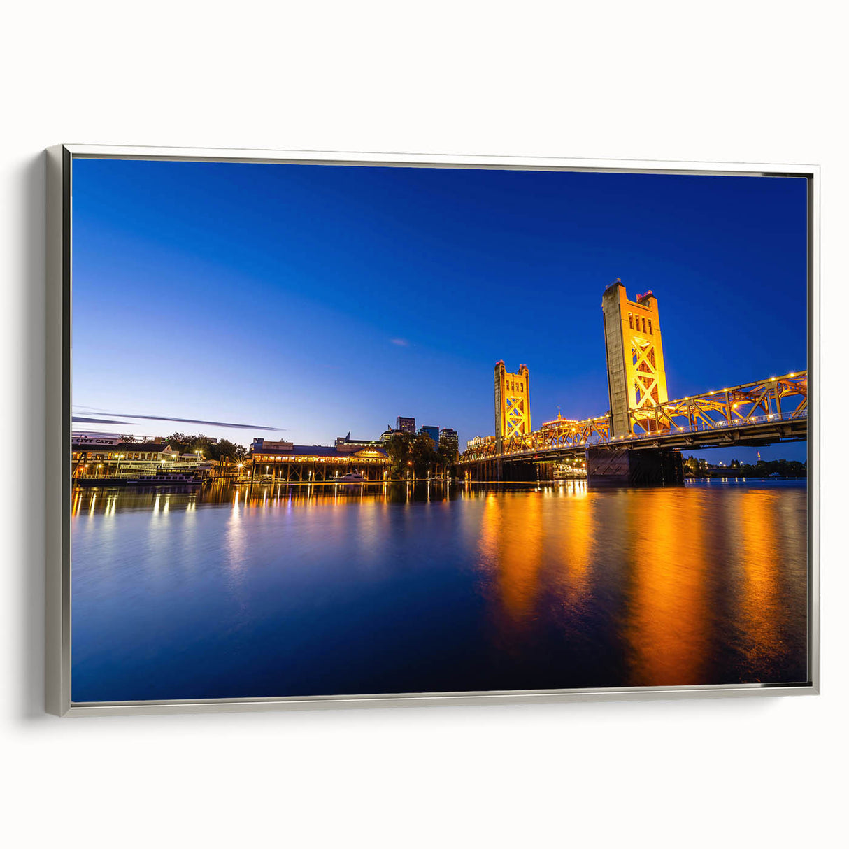 Framed canvas of a vintage Sacramento landscape painting in colorful hues, ideal for living room decor.