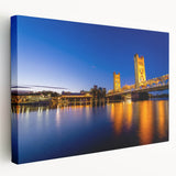 Large canvas print of Sacramento skyline in muted earth tones, ideal for kitchen wall art.