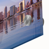 Large abstract wall art depicting San Diego scenery in muted earth tones on acrylic glass, suitable for dining room ambiance.