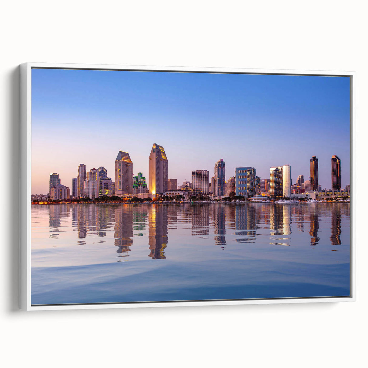 Vintage poster art of San Diego with colorful accents on a large framed canvas, suitable for living room decor.