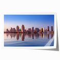 San Diego skyline in muted gray hues on extra large rolled canvas, ideal for art wall dining room.