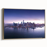 Framed canvas of San Francisco landscape in vintage poster style with muted gold and black tones, ideal for bedroom wall art.