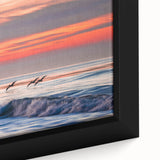 Framed canvas of a textured Santa Barbara scenery in black with vibrant color accents, suitable for large living room walls.